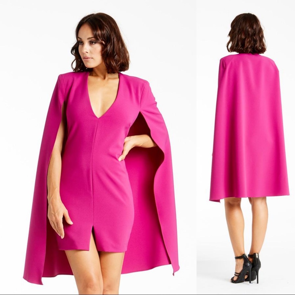 Ruby & Pearl Hot Pink Cape Dress